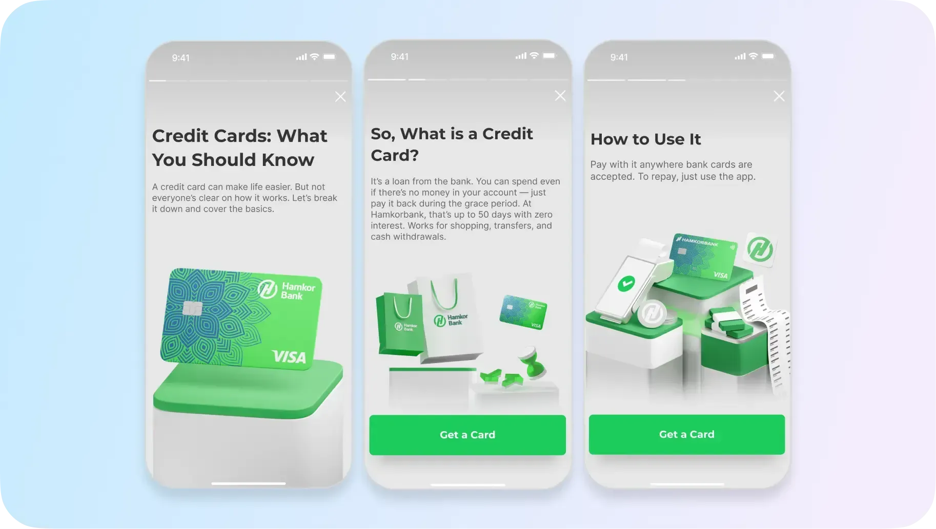 educational stories in a banking app